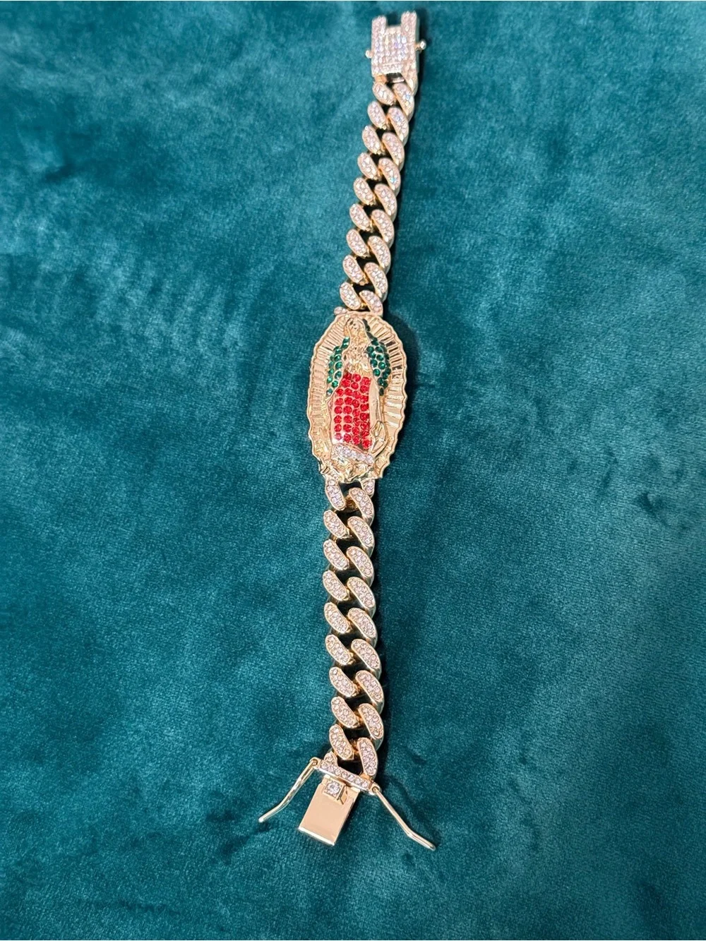 Gold-Tone Red & Green Crystal Chain Bracelet